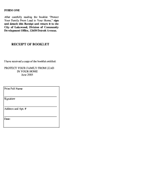 Lead Safety Receipt Form