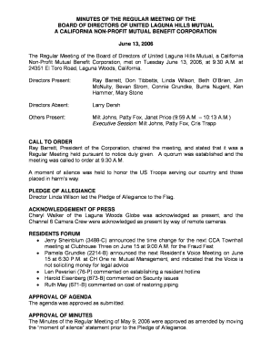 Minutes of the Regular Meeting
