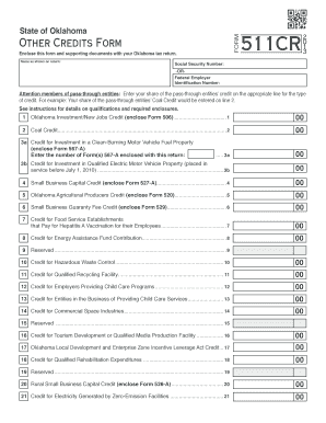 Oklahoma Other Credits Form 511CR2