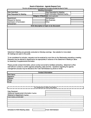 Board of Selectmen - Agenda Request Form Meeting ... - Deerfield, NH