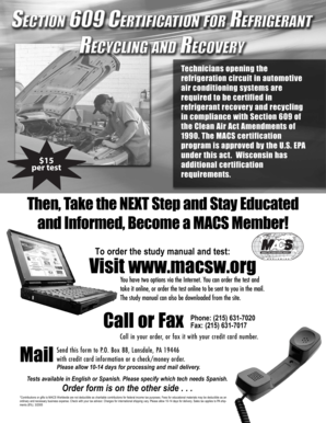 MACS Certification Test Order Form