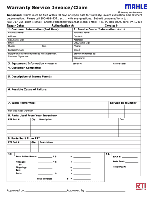 Nat information sheet - Warranty Service Invoice/Claim