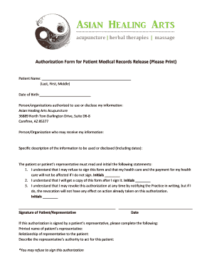Medical Records Release Form - Asian Healing Arts & Acupuncture