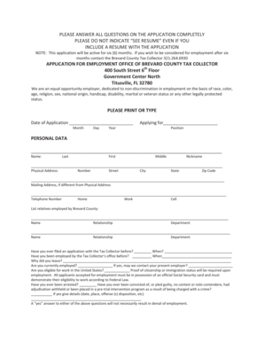 Brevard County Tax Collector Employment Application