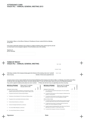 Volex PLC Annual General Meeting Attendance Card