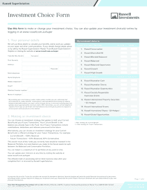 Russell SuperSolution Investment Choice Form