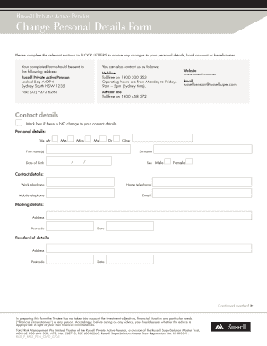Russell Private Active Pension Change Personal Details Form