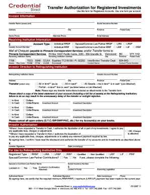 Transfer Authorization for Registered Investments