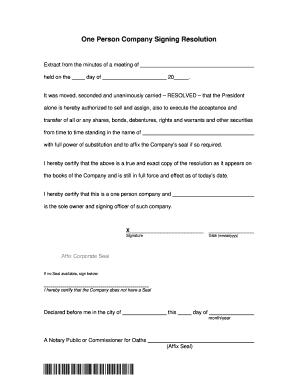 Startup business plan template pdf - One Person Company Signing Resolution - Credential Direct