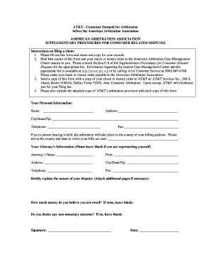 AT&T Consumer Arbitration Form
