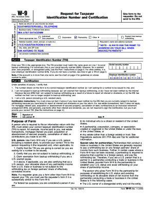 Form W-9 Request for Taxpayer Identification Number and Certification