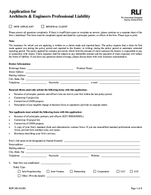Architects & Engineers Professional Liability Insurance Application