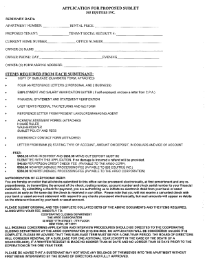 APPLICATION FOR PROPOSED SUBLET