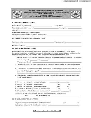 City of Rome Medical Consent Form