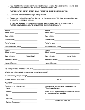Birth and Death Record Request Form