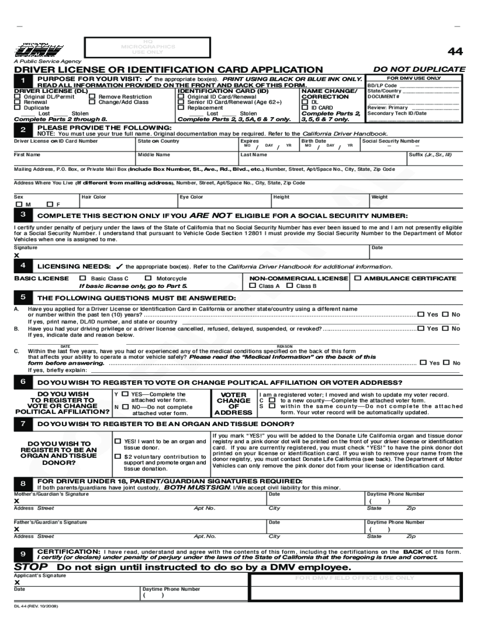 CA DMV DL 44 2008-2023 Form