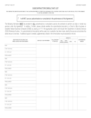 California Subcontractor Consultant List Form