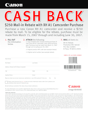 Canon XH A1 Camcorder Rebate Form