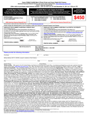 Canon Printer and Camera Rebate Form