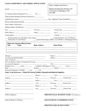 Sales Agreement and Credit Application