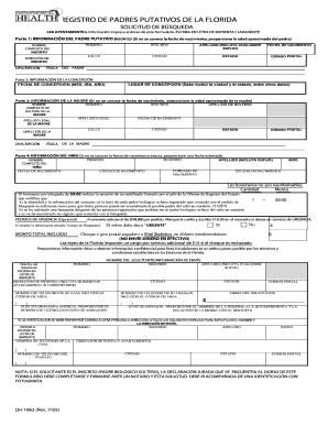 Registro de Padres Putativos de la Florida Solicitud de Búsqueda
