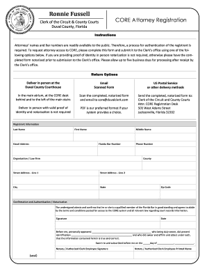 Florida CORE Attorney Registration Form