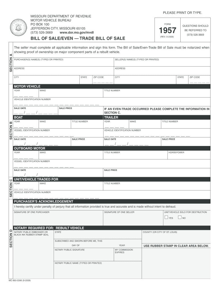 2009 Form MO 1957 Fill Online Printable Fillable Blank PdfFiller