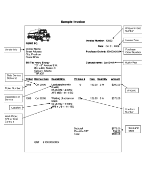 Invoice notes sample - Sample Invoice Jan 24 - Husky Energy