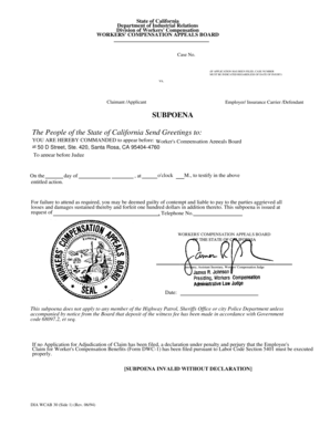 California Subpoena for Workers' Compensation Appeal