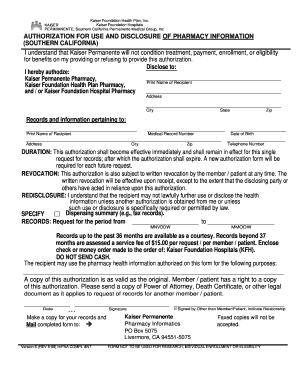 Kaiser Permanente Pharmacy Authorization Form