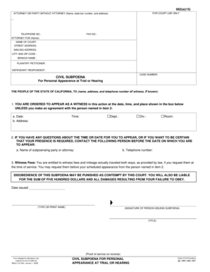 California Civil Subpoena for Personal Appearance