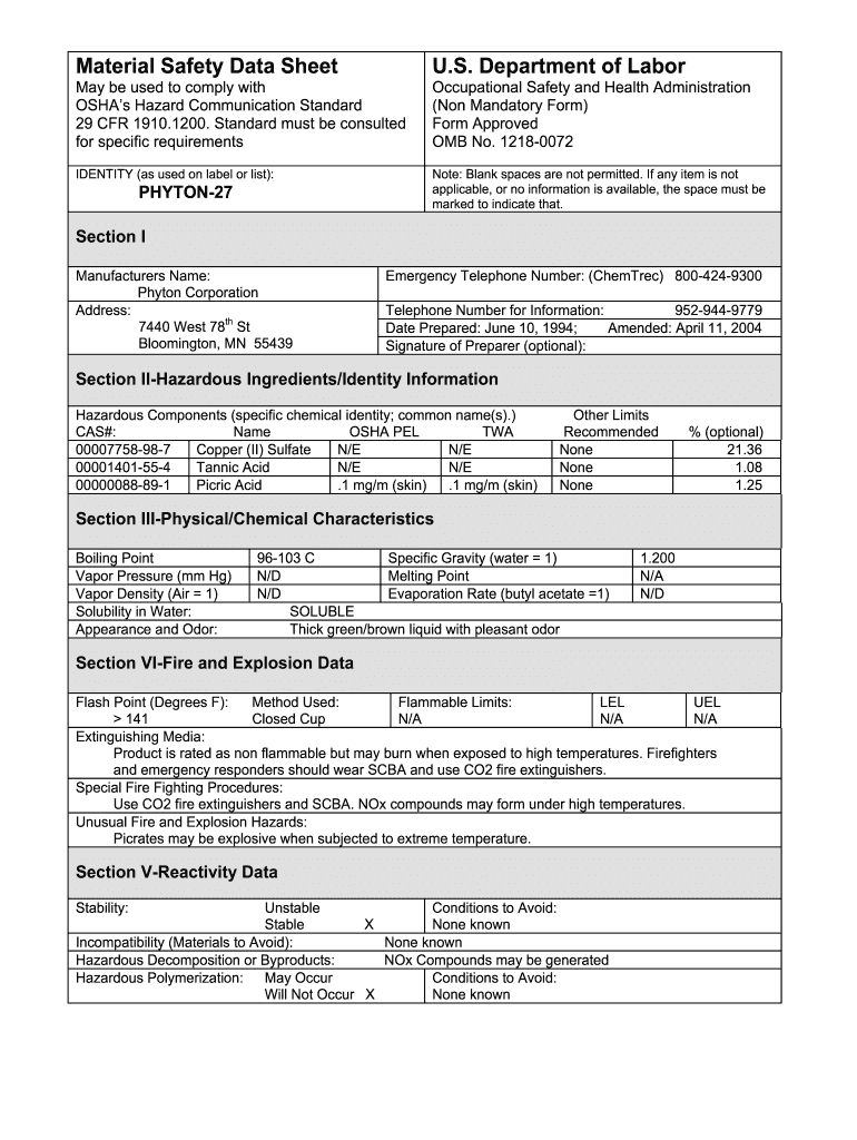 Msds Form Download - Fill Online, Printable, Fillable, Blank Pertaining To Free Msds Label Template