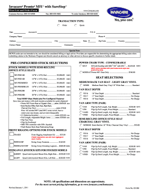 Invacare Pronto M51 Power Chair Order Form