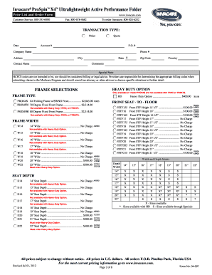 Invacare ProSpin X4 Order Form