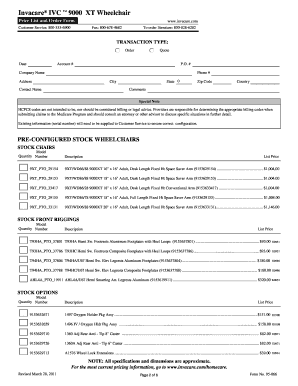 Invacare Wheelchair Order Form