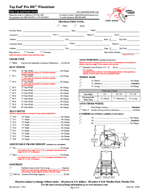 Top End Pro BB Wheelchair Order Form