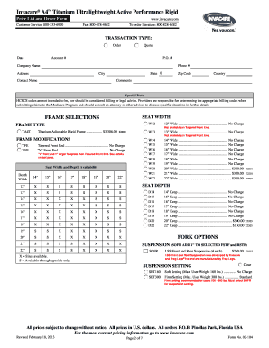 Invacare A4 Titanium Ultralightweight Order Form
