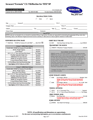 Invacare Formula CG Tilt/Recline Order Form