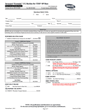 Invacare Formula CG Recline Order Form