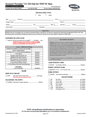 Invacare Formula CG Tilt Order Form