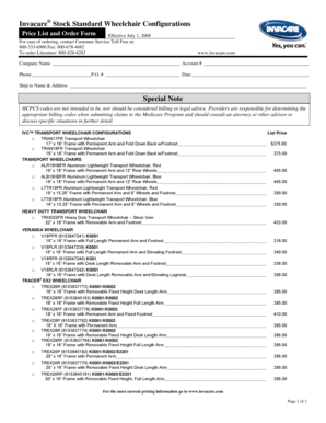 Invacare Wheelchair Order Form