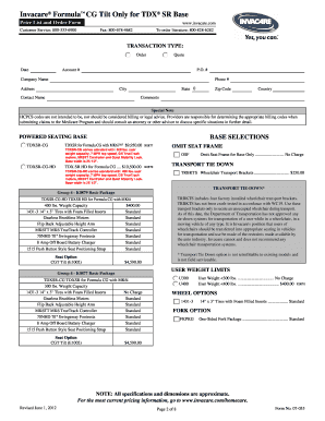 Invacare Formula CG Tilt Order Form