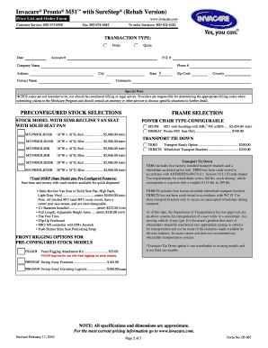 Invacare Pronto M51 Order Form