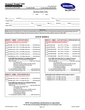 Invacare Pronto M41 Order Form