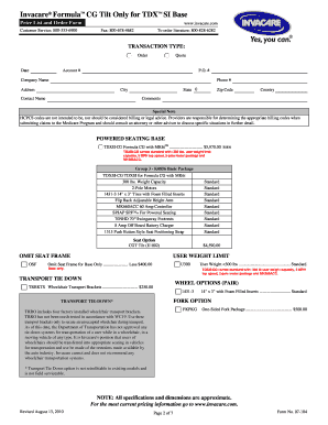 Invacare Formula CG Tilt Order Form