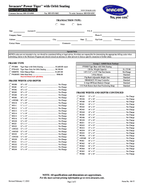 Invacare Power Tiger Order Form