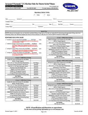 Invacare Formula CG Recline Order Form