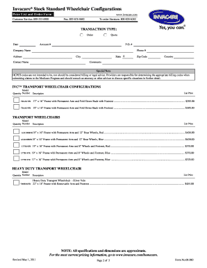 Invacare Wheelchair Order Form