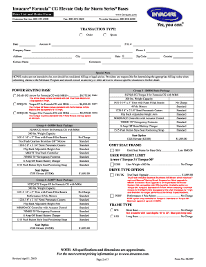 Invacare Formula CG Elevate Order Form