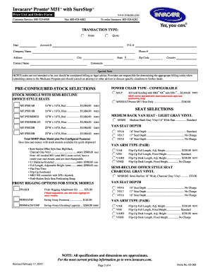 Invacare Pronto M51 Order Form